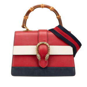 GUCCI Authentic Red Leather Bamboo Shoulder Bag